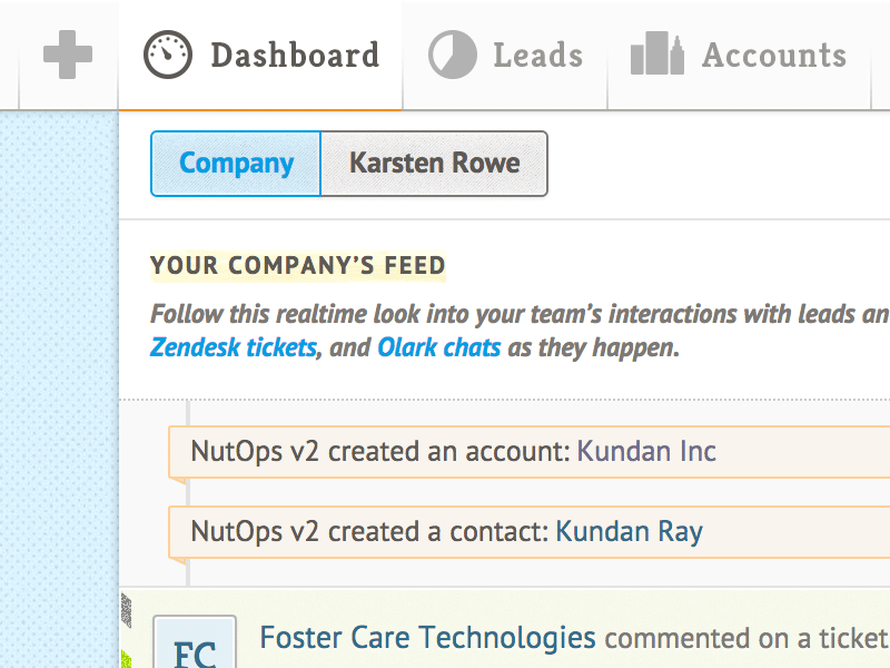 Nutshell UI design fixed fixed nav header icon metrics navigation ui