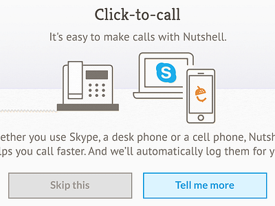 Nutshell web app design click to call illustration modal nutshell onboarding