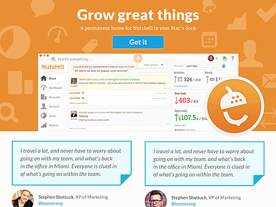 Nutshell web design landing page mac app nutshell orange