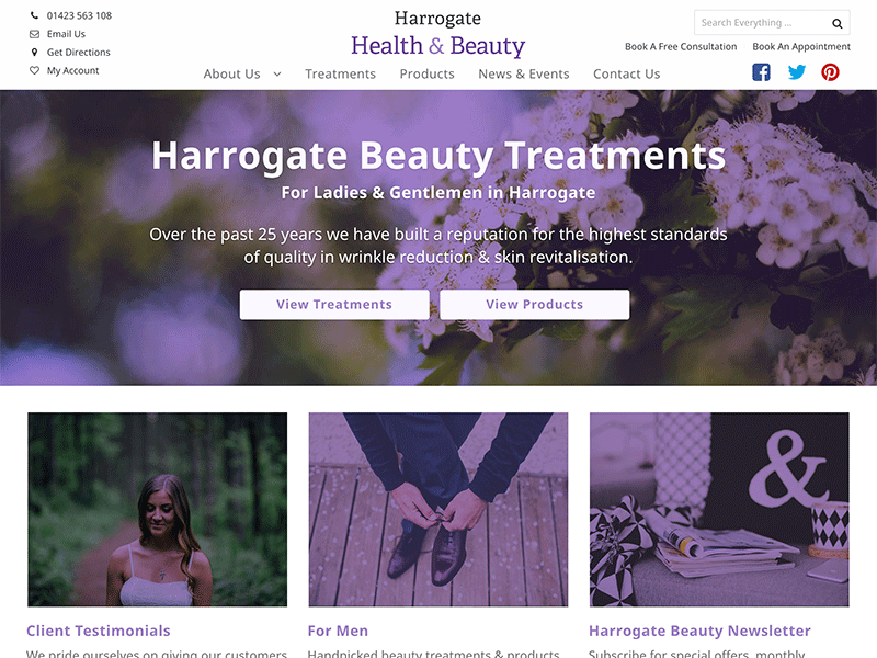 Harrogate Health & Beauty Home Page Design beauty products beauty website home page photography