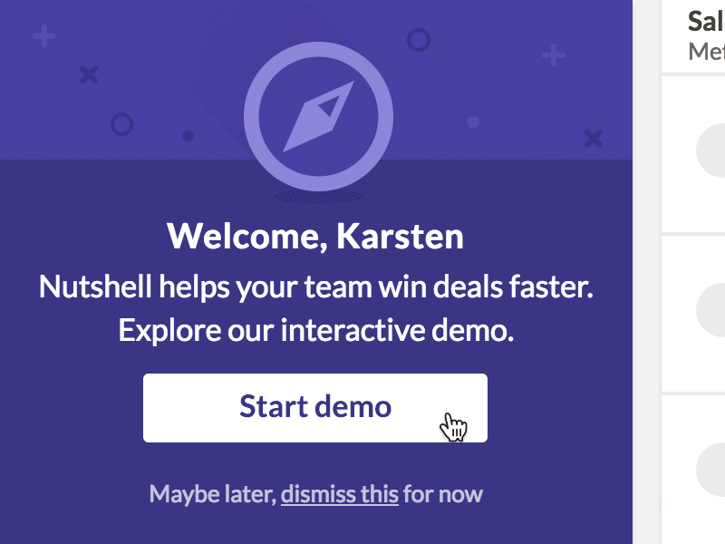 Nutshell Onboarding Joyride cards dashboard demo onboarding tooltips ui