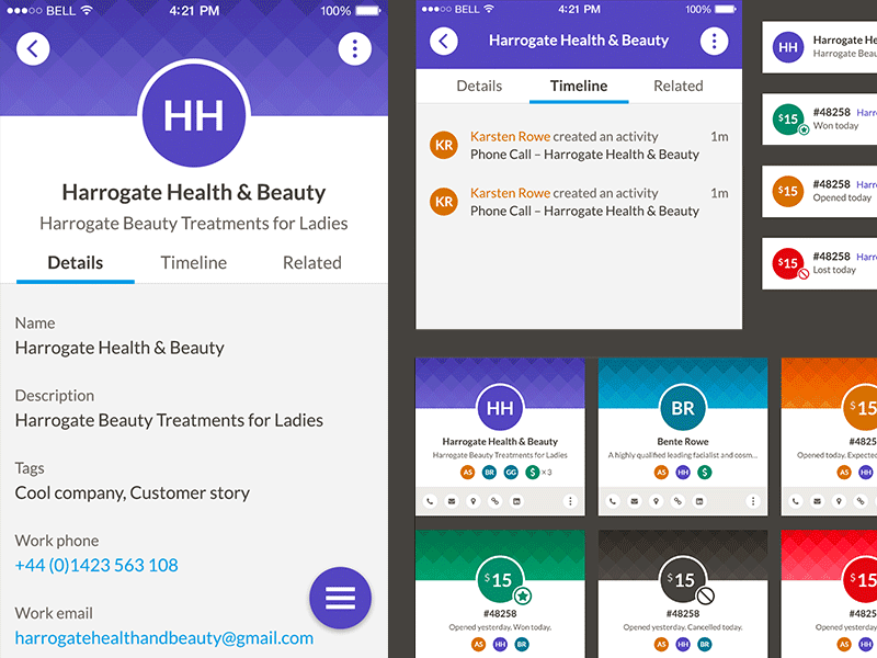 Nutshell UI Experiments ui crm design language pattern library experimental app chrome empty state hero card ios mobile
