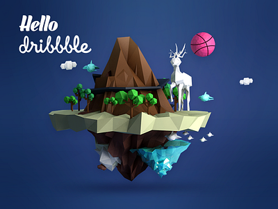 Hello dribbble c4d deer forest low ploy whale