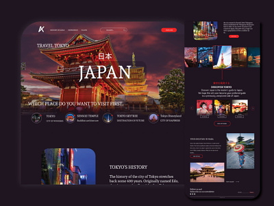 Travel Tokyo website landing page design in figma