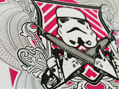 Revolt chainsaws dollah dollah bills yall hot pink illustration letterpress limited edition print revolt scrolls stormtrooper