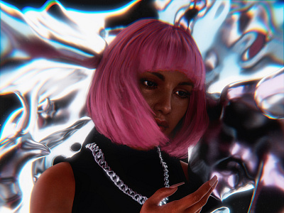 codeine 3d blender btc c4d character chrometype cleannft community daz3d eth female hair metal nft octanerender pink render