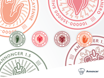 Annoncer Release badges annoncer badge branding illustration index hospitality systems logo peppers release stickers vector