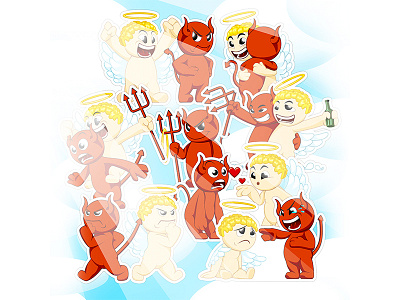 HEAVEN AND HELL STICKERS angel concept design devil heaven hell pack sticker