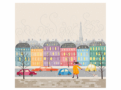 Snow in Paris city drawing france illustration paris snow street travel vector winter