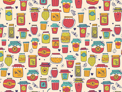 Jam Jars food hand drawn jam jar kitchen pattern sweet vector