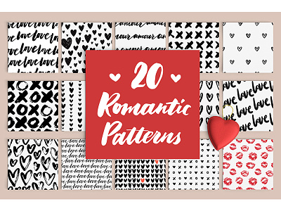 20 Romantic Patterns background brush celebration circle decoration hand drawn love pattern romantic seamless valentine wedding
