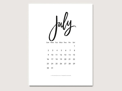 Free Printable Calendar (July 2017) background brush calendar custom type hand drawn inspirational lettering logo pattern type typography