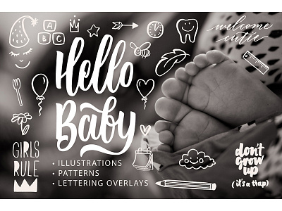 Hello Baby! art baby cute illustration lettering nursery overlay pattern print seamless surface vector
