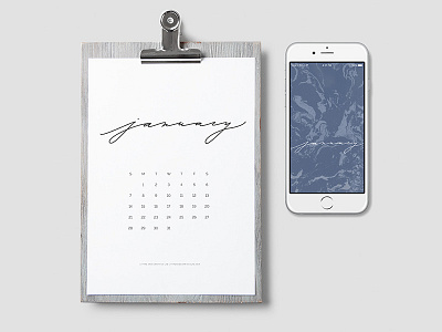 Free Printable + Mobile Calendar (January 2018) background calendar calligraphy custom type hand drawn inspirational lettering logo pattern type typography