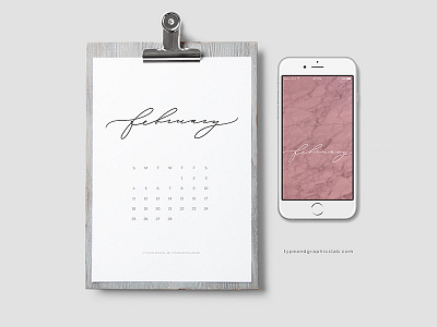 Free Printable + Mobile Calendar (February 2018) background calendar calligraphy custom type hand drawn inspirational lettering logo pattern type typography