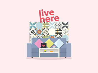 Living Room couch home illustration living sketch tiles vietnam