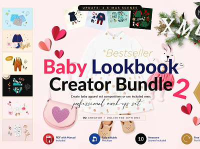 Baby Lookbook Mockup Creator Bundle 3d animation app art branding design graphic design icon illustration illustrator logo logo design minimal motion graphics typography ui ux vector web website