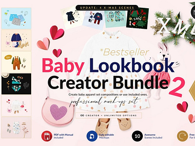 Baby Lookbook Mockup Creator Bundle 3d animation app art branding design graphic design icon illustration illustrator logo logo design minimal motion graphics typography ui ux vector web website
