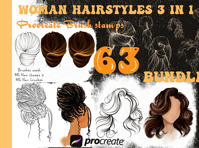 Woman Hairstyle Stamps Bundle 3d animation app art brand branding design graphic design icon illustration illustrator logo logo design minimal motion graphics typography ui ux vector website