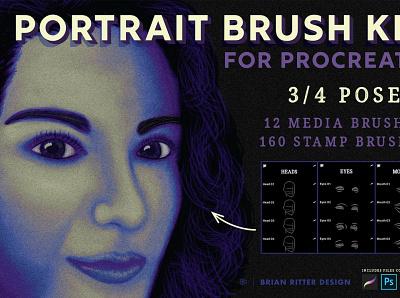 Portrait Brush Kit for Procreate 3d animation app art branding design flat graphic design icon illustration illustrator logo minimal motion graphics typography ui ux vector web website