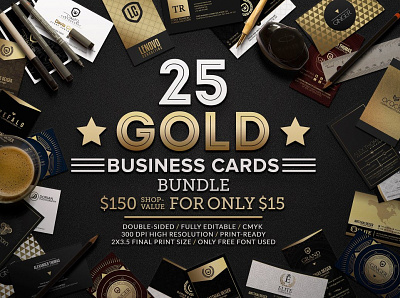 25 Gold Business Cards Bundle 3d animation app branding design graphic design icon illustration logo motion graphics ui