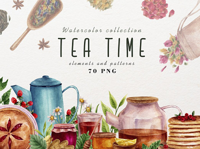 Tea and berry pie watercolor set 3d animation app branding design graphic design icon illustration logo motion graphics ui