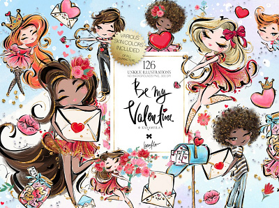Valentines Boys & Girls Clipart 3d animation app branding design girls clipart graphic design heart illustration icon illustration logo love clipart ui valentine clipart valentine watercolor
