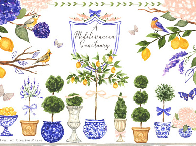 Watercolor Chinoiserie Topiary 3d animation branding cardinal bird chinoiserie topiary clipart bundle design graphic design illustration lavender watercolor logo motion graphics seamless pattern topiary tree branch clipart vector very peri pantone watercolor watercolor butterfly watercolor chinoiserie