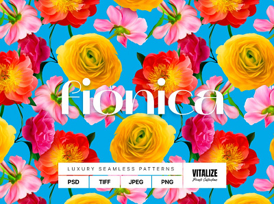 FIONICA — Luxury Seamless Pattern 3d 3d flower animation botanical pattern bouquet of flowers branding colorful pattern design flower illustration graphic design icon illustration leaves pattern logo motion graphics seamless pattern textile design ui vector yellow flowers