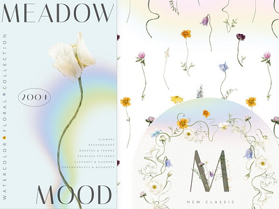 Meadow Wildflowers Watercolor 3d animation birthday invitation blossoming flowers branding design floral frame floral pattern graphic design icon illustration logo logo collage monogram letter motion graphics rainbow background seamless pattern ui vector watercolor spring