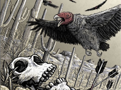 Texan Gothic series teaser drawing gothic illustration line art pen and ink skull texas vulture western