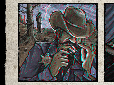 'Lynch n' Light' - Texan Gothic poster detail 3d anaglyph art comic cowboy graphic novel gun illustration line art noose revolver western