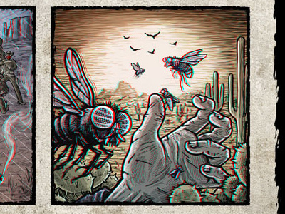 Behold, a pale horsefly... 3d anaglyph desert fly illustration insect line art western