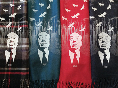 Hitchcock Handprinted Scarves alfred hitchcock cold scarf screenprint silkscreen winter