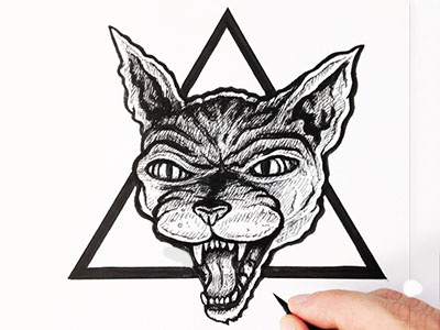 Fear, kitty kitty! - Daily Line Art ballpoint black and white bw cat drawing halloween illustration ink line art pen scary shading