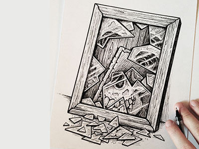 Well, this can't be good! - Daily Line Art ballpoint drawing illustration line art pen reflection shading sketch skull