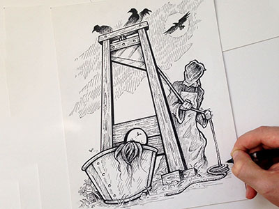 Heads Up! - Daily Line Art ballpoint black white crosshatching drawing executioner guillotine halloween hatching illustration ink pen shading