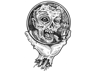 M"Z" Escher zombie selfie - Daily Line Art ballpoint black and white crosshatching gore horror line art mc escher monster shading undead walking dead zombie