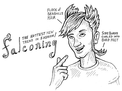 Falconing: The Hot New Fashion Trend - Daily Line Art cartoon comic crosshatching fashion flock of seagulls hairdo hairstyle i love the 80s line art pen and ink sideburns trend