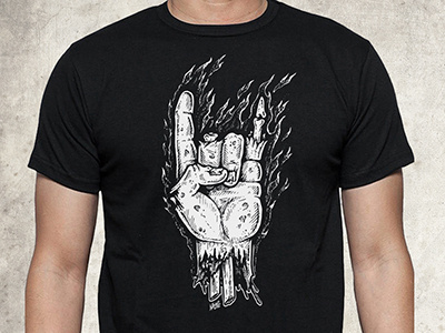 Texan Gothic Zombie Rocker Tee black metal death metal dio graphic tee heavy metal illustration line art merch shirt design walking dead zombie