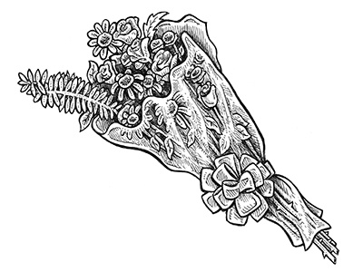 Flowers for Mum (Shaun of the Dead) - Daily Line Art black and white bouquet cornetto trilogy drawing floral flowers horror illustration shaun of the dead