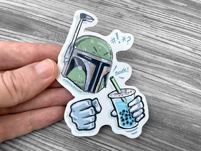 Sticker-A-Day May the 4th edition! - Boba vs Boba boba fett boba tea drawing etsy illustration line art may the 4th merchandising pen and ink star wars sticker