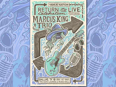 Return to Live - Marcus King / Live Nation Poster Art blues design drawing gig poster guitar illustration line art live nation marcus king music pen and ink poster