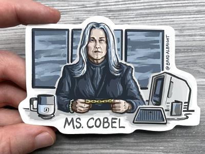 Sticker-A-Day May #12 - Ms. Cobel (Severance) decals drawing illustration line art patricia arquette pen and ink severance sticker art stickers tv shows