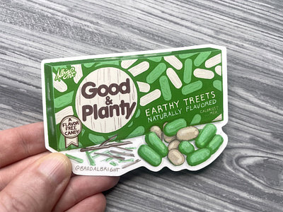 Sticker-A-Day May no.28 - Good & Planty - Parody Product candy drawing illustration line art organic parody pen and ink satire vegan vegetarian