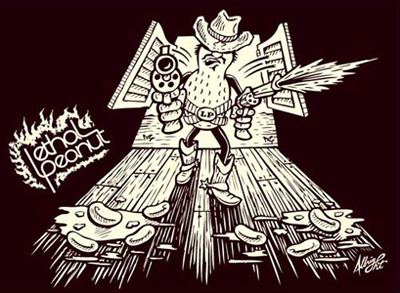Lethal Peanut - Shirt Illustration brad albright cartoon comic cowboy dallas gun illustration illustrator merch rock band shirt