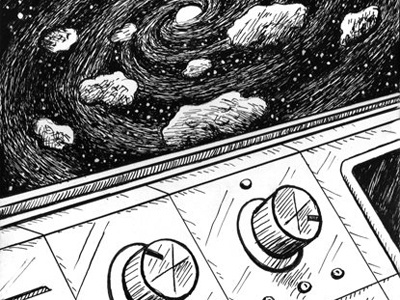 Cosmic Controls art asteroid black and white illustration illustrator ink line meteor nebula pen pen and ink scifi ship space