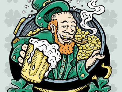Saint Cheers beer brad albright comic drawing drunk greeting card holiday card illustration paddy patrick pipe pot of gold