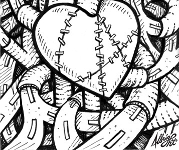 broken heart disease drawing heart highway illustration ink line art pen and ink road scratchboard