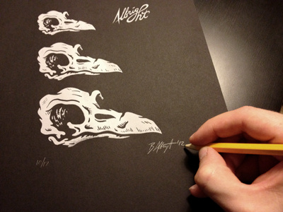 limited edition CrowSkull screen-prints bird crow illustration limited edition screen print skull